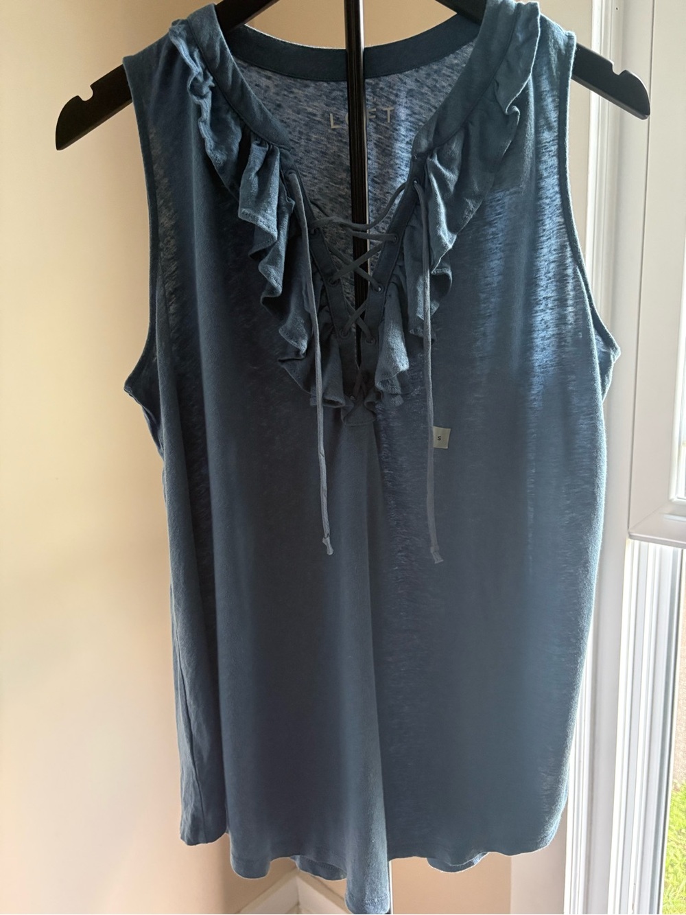 LOFT Blue Ruffle Lace-Up Sleeveless Camisole
